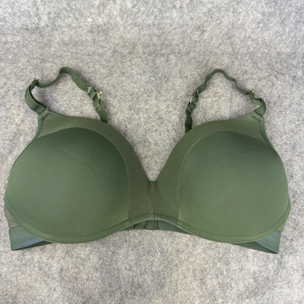 Lively Olive Green Mesh Trim T-Shirt Bra Wireless Style Convertible J-Hook 36C